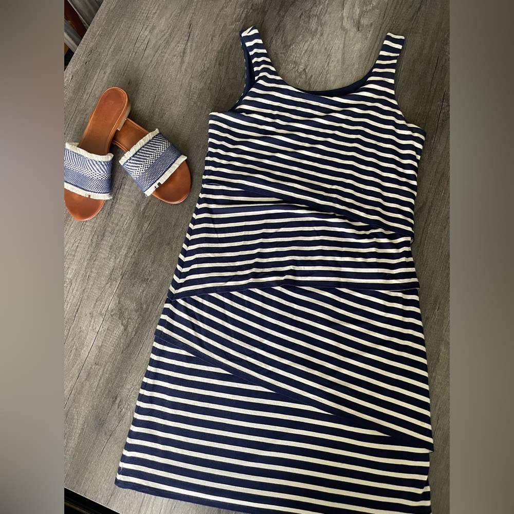 Ann Taylor LOFT striped navy dress